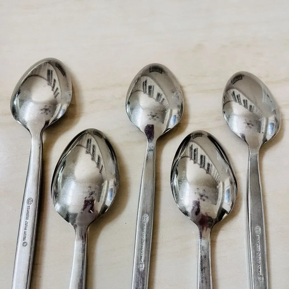 5pc STANLEY ROBERTS Astro Stainless Soup Spoon Sri Satin Hdl Glossy Bwl Japan
